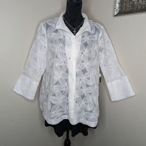 Ali Miles White Floral Blouse Large